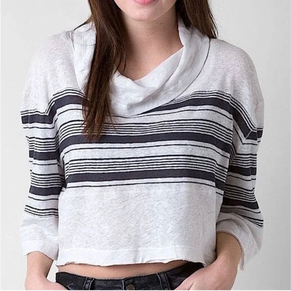 Free People Linen We the Free Seaside Cowl Neck Striped Crop Top - Picture 1 of 7